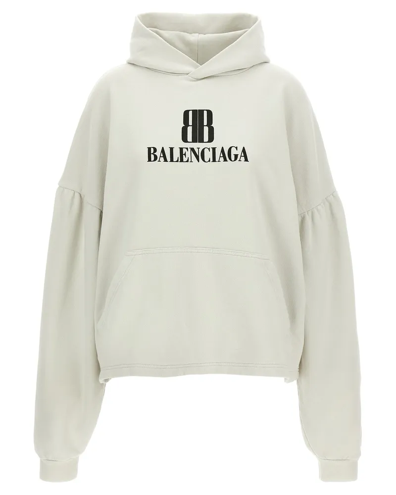 Balenciaga Kurzer Kapuzenpullover mit Logo Gray