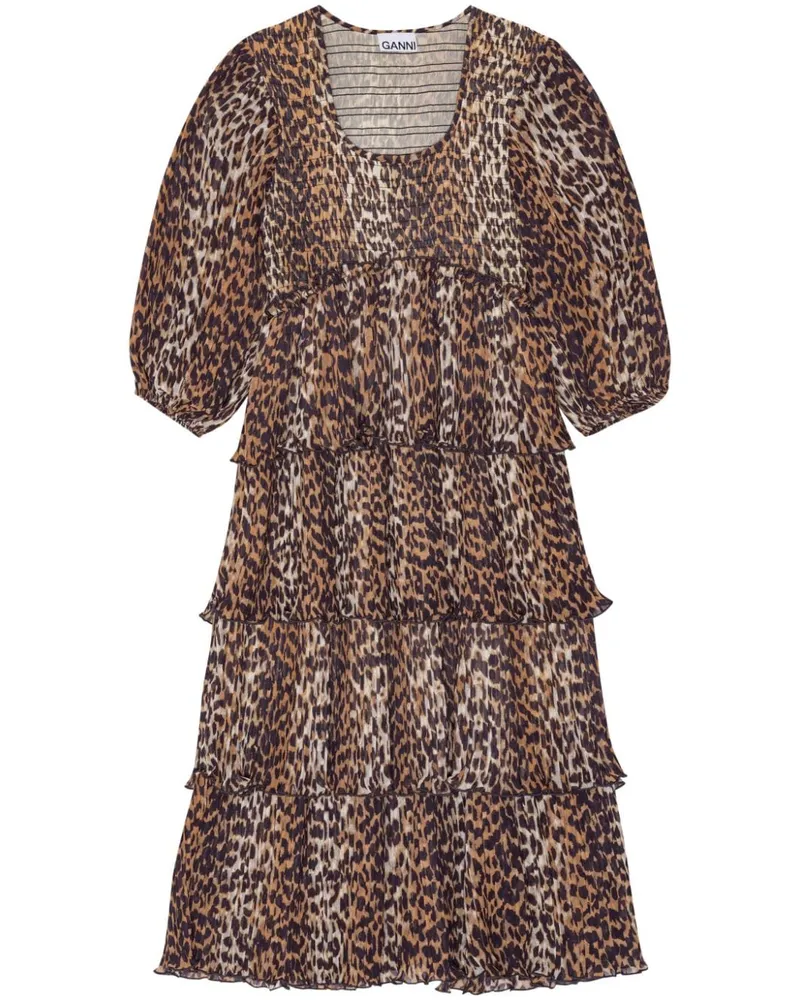 Ganni Leopard Print Midi Kleid Brown