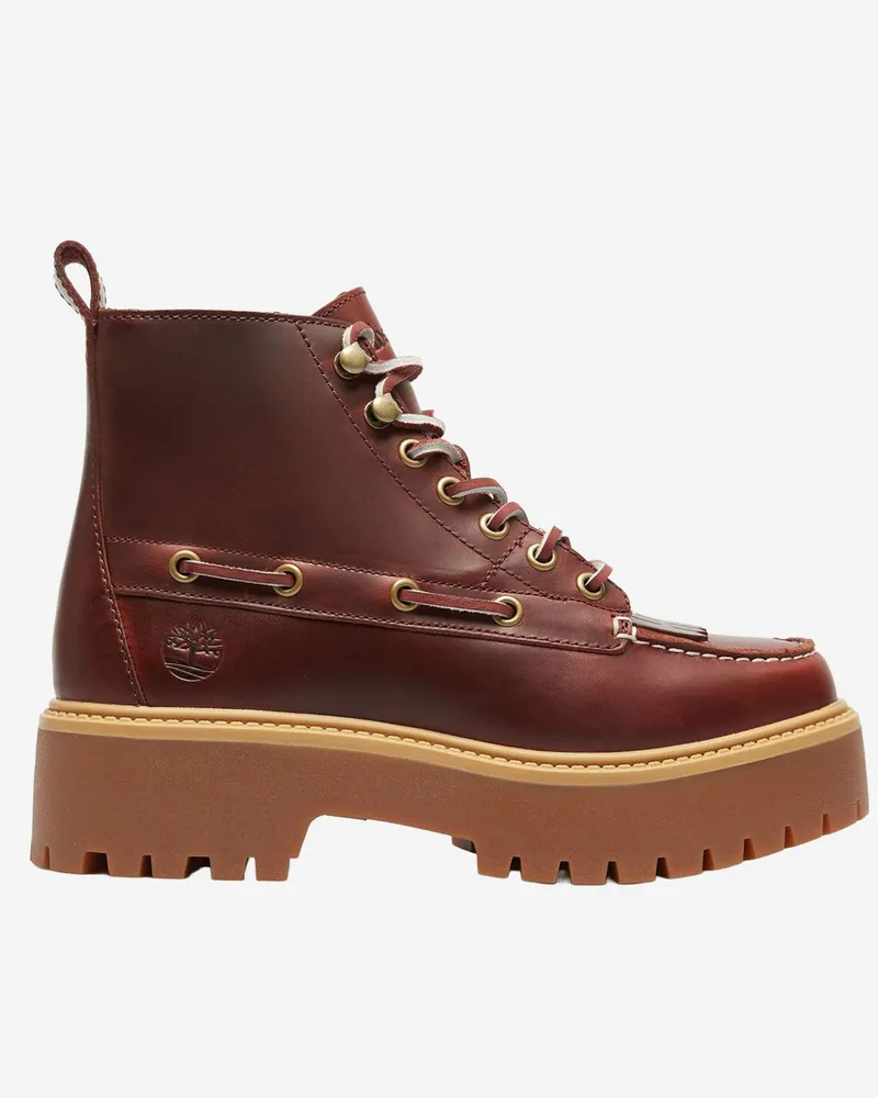 Timberland Stone Street Leather Platform Ankle Boots Bordeaux