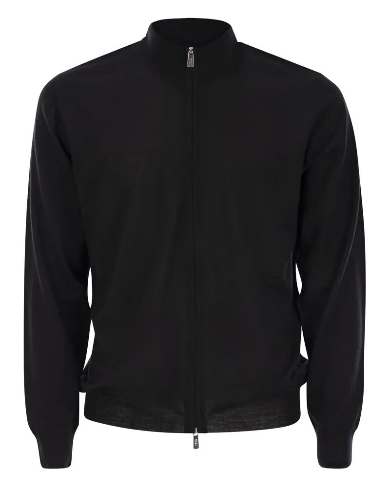 Fedeli Favonio Virgin Wollpullover mit voller Reißverschluss Black