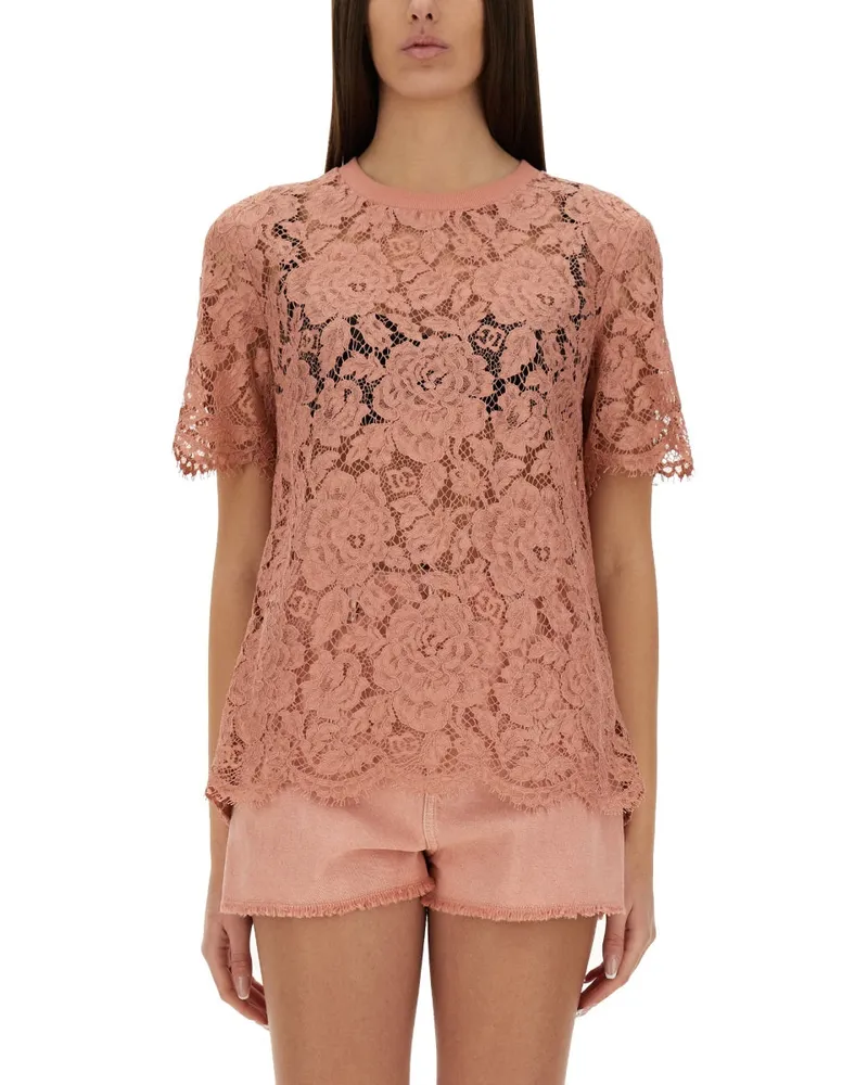 Dolce & Gabbana Cordonetto Lace T -Shirt Pink