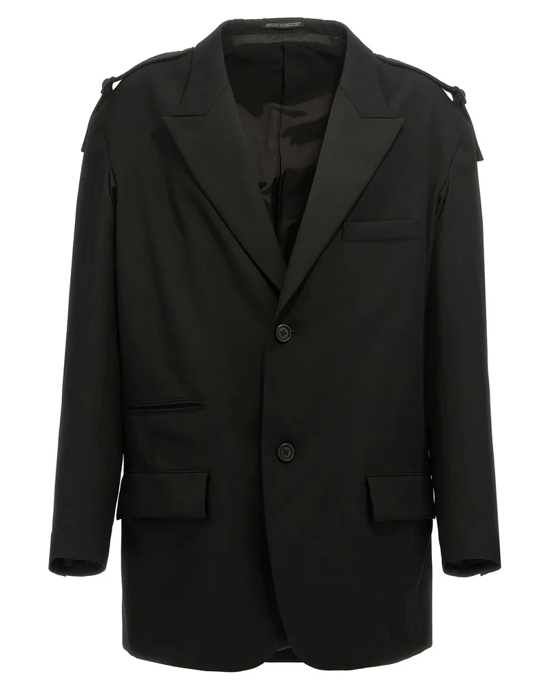 Yohji Yamamoto Single Breasted Blazer mit Riemendetails Schwarz