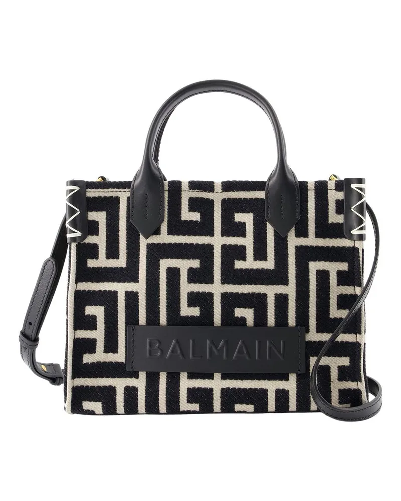 Balmain B Armee kleiner Käufer Bag  Baumwoll Elfenbein/Schwarz Schwarz