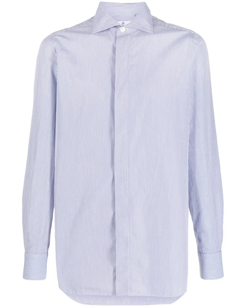 Finamore 1925 Regelmäßiges Hemd mit gestreiften Baumwollhirt Blue