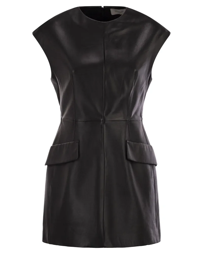 SPORTMAX Tefrite02 ärmelloses Nappa -Lederkleid Black