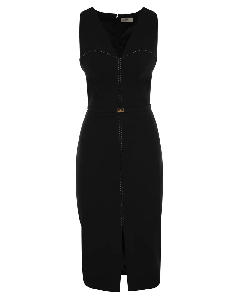 Elisabetta Franchi Crepe Bustier Kleid mit kontrastierenden Topstitches Black