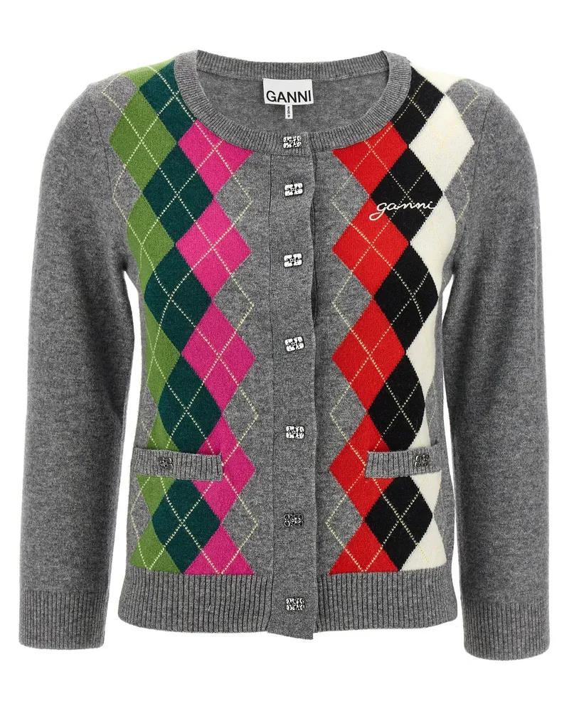 Ganni Grey Check' Cardigan Gray