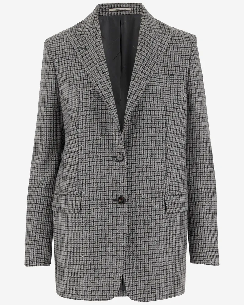 Tagliatore Long Houndstooth Two Button Jacke Grey