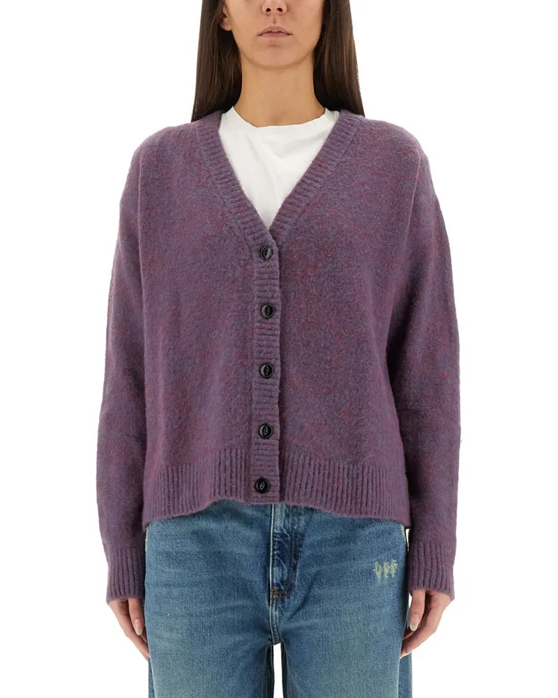 Amish Melange Crop Cardigan Purple