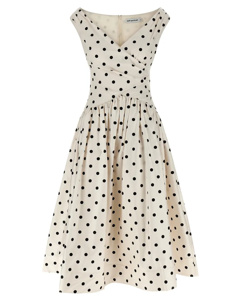 Self-Portrait Selbstporträt-Midikleid „Cream Polka Dot Cotton Midi White