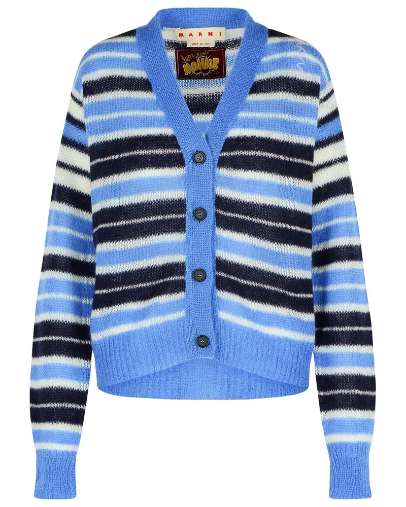 Marni Blue Mohair Wolle Mischung Strickjacke Blue