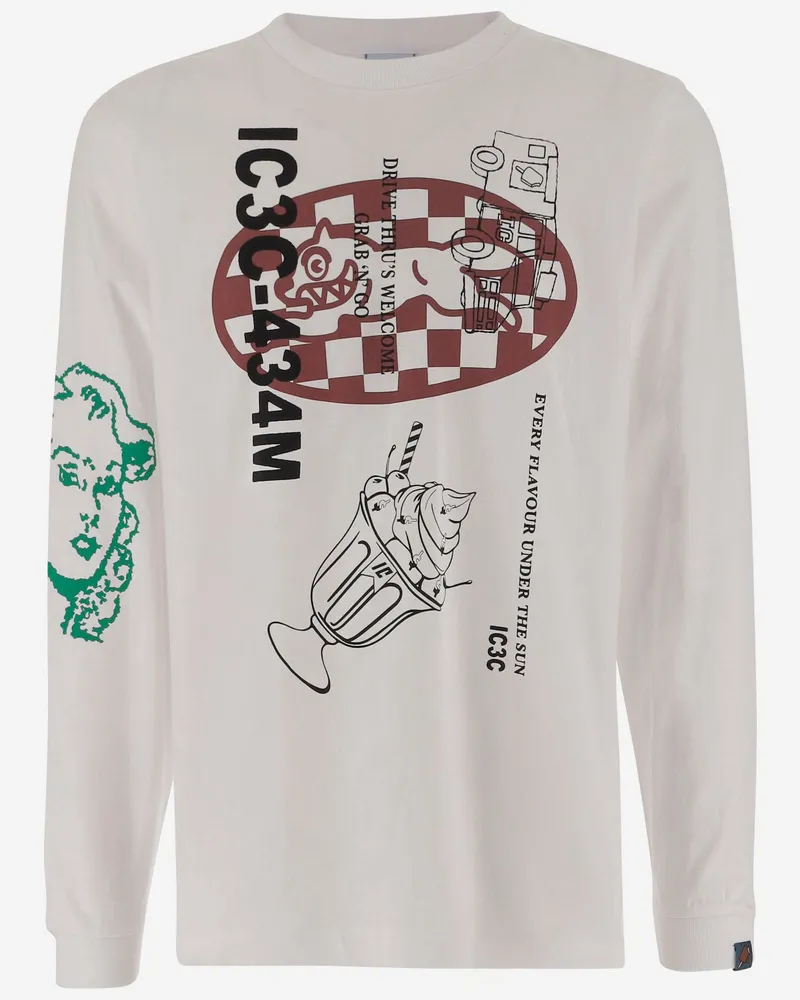 ICECREAM Eiscreme langhültiges Baumwoll -T -Shirt mit Logo White