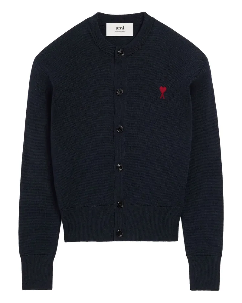 AMI Paris Ami de Coeur Wool Cardigan Blue