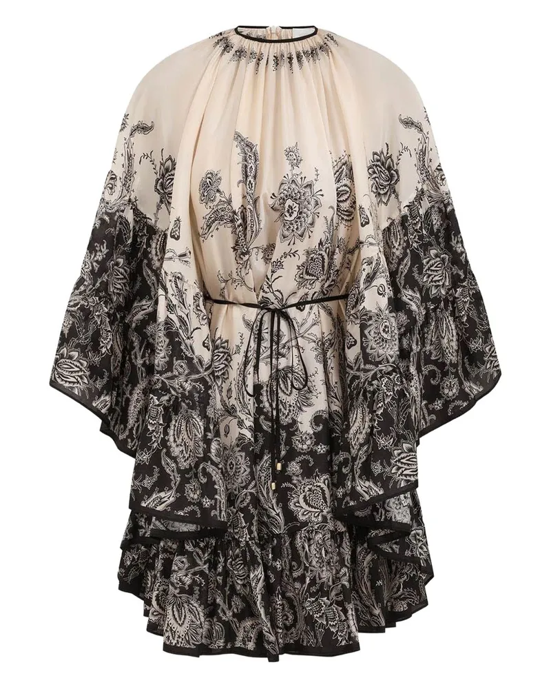 Zimmermann Rhiannon bedruckte Seiden -Mini -Kleid Beige