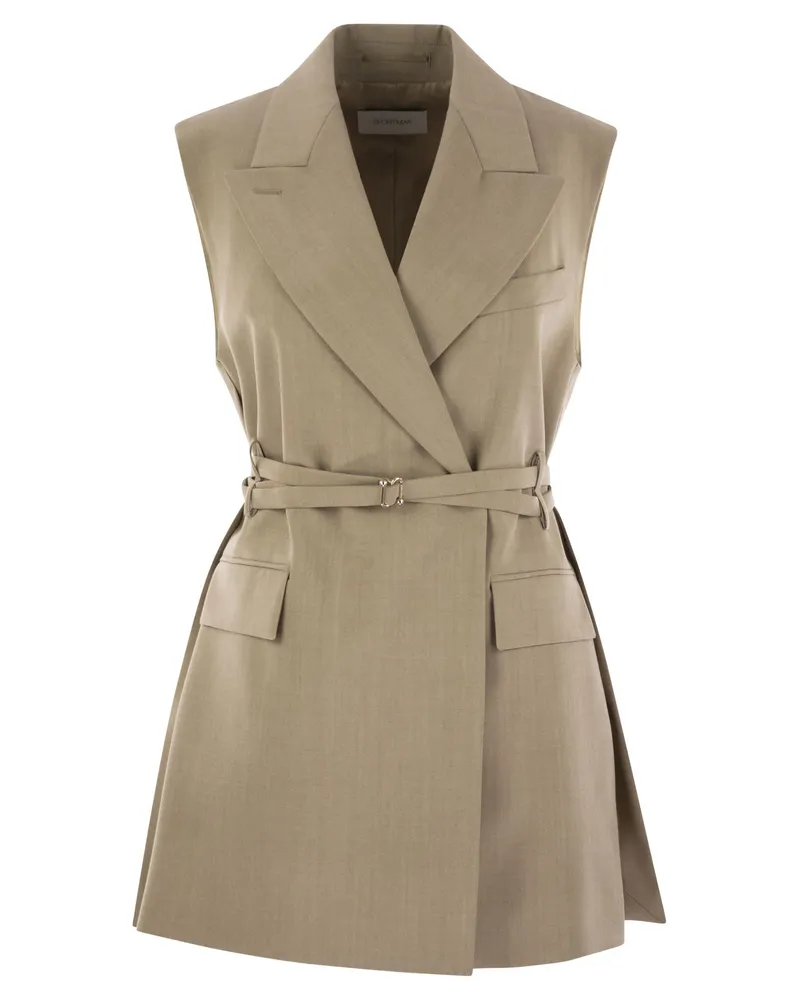 SPORTMAX Ciurma ärmellose langer Blazer Beige