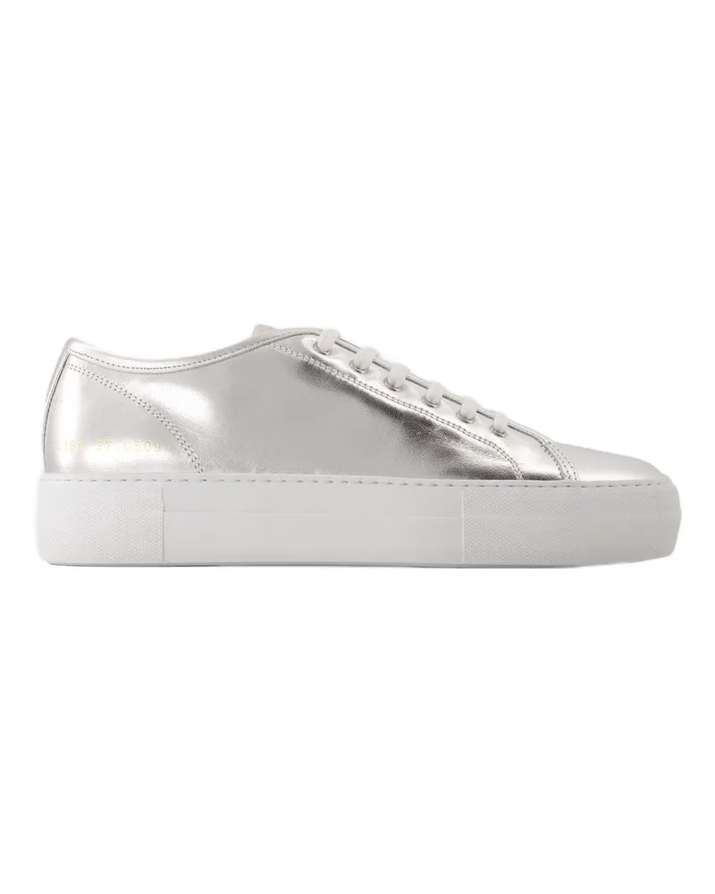 Common Projects Turnier super glänzende Turnschuhe gemeinsame Projekte Leder Silber Silver
