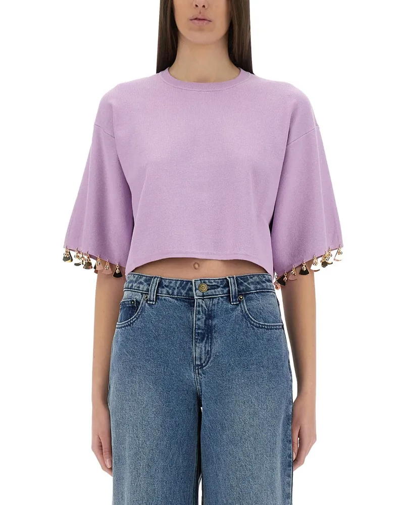 Paco Rabanne Strick -Ernte -T -Shirt Lilac