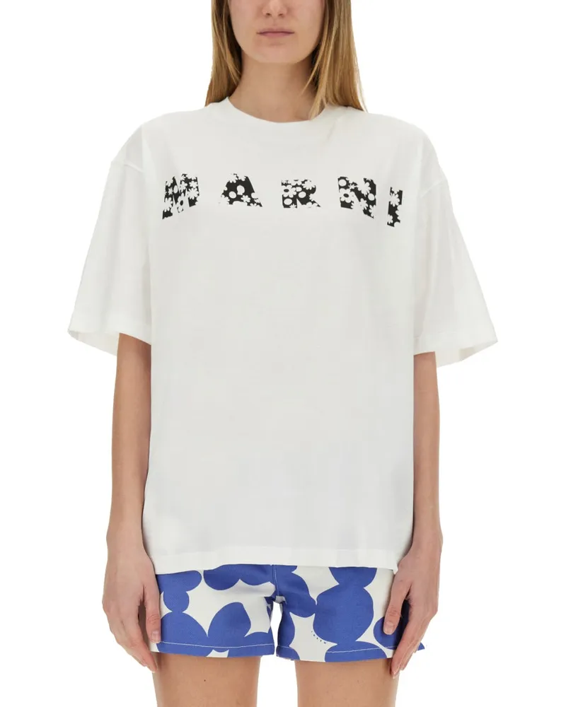 Marni Cotton T -Shirt mit Logo White