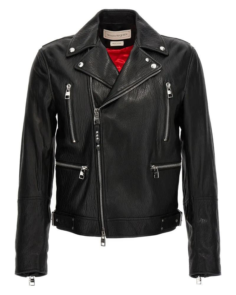 Alexander McQueen Textur Lederjacke Black