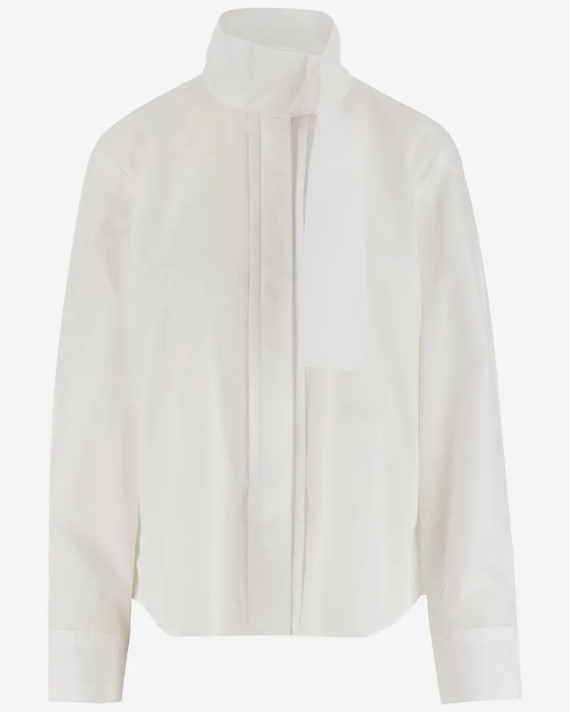 Patou hoher Kragen Baumwoll -Ascot -Hemd White