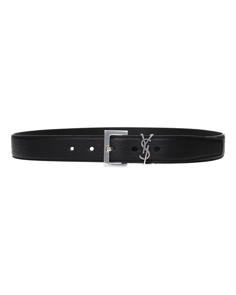 Saint Laurent Herrens Schwarzer Ledergürtel -