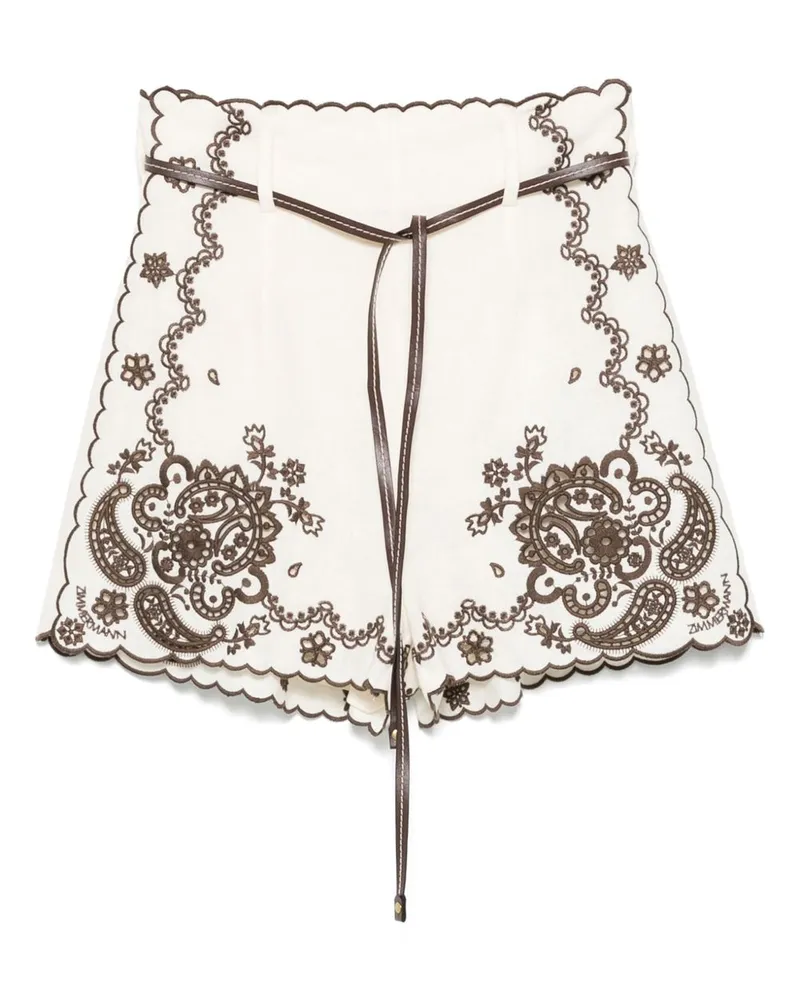Zimmermann Ascension Sticked Leinenshorts Ivory