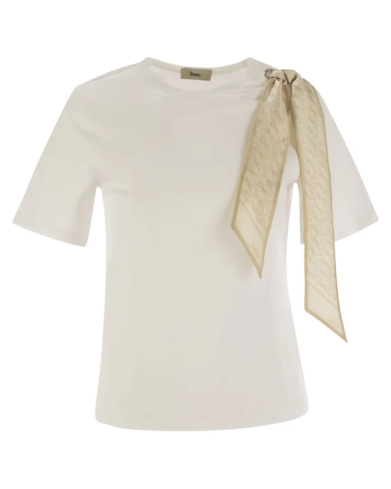 Herno T -Shirt mit Schulterschal Milk