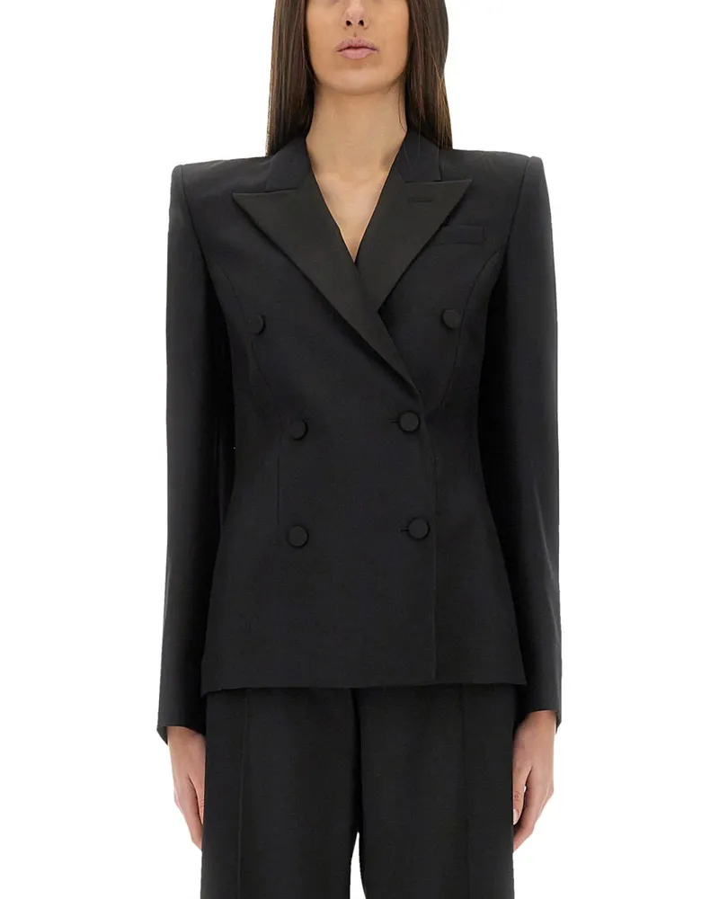 Alexander McQueen Alexander MC Queen Queen Double Breasted Jacke mit voluminösen Schultern Black