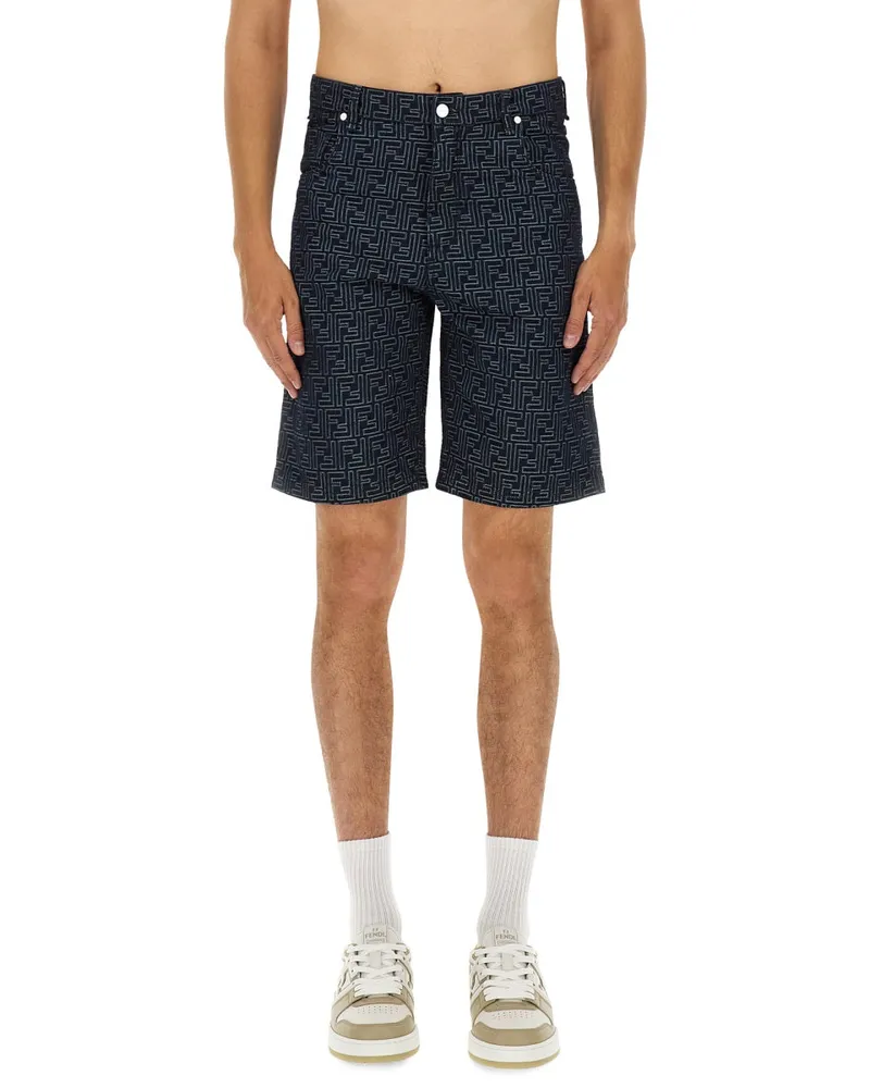 Fendi ff Jacquard Denim Shorts Blue