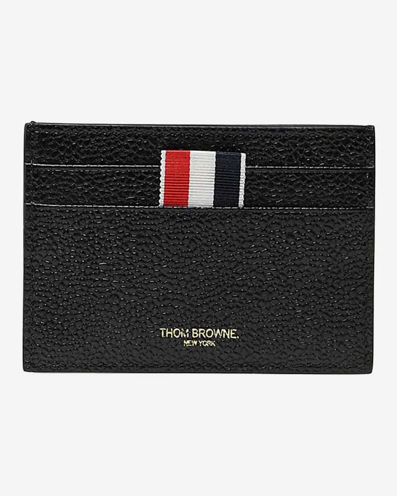 Thom Browne Kartenetui aus Leder mit Logo Black