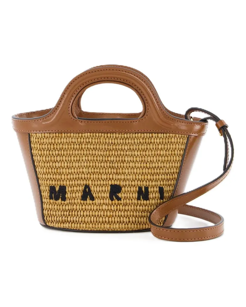 Marni Tropicalia Micro Shopper Bag  Raw Sienna Leder Braun