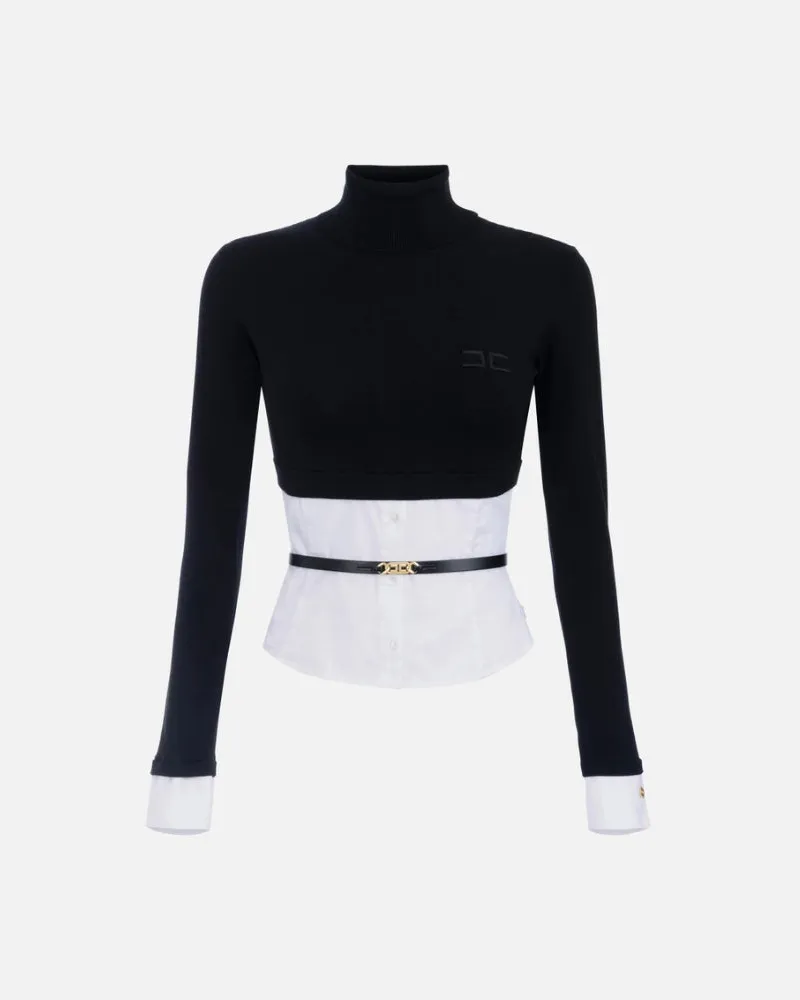 Elisabetta Franchi Pullover mit Hemdwirkung unten Black