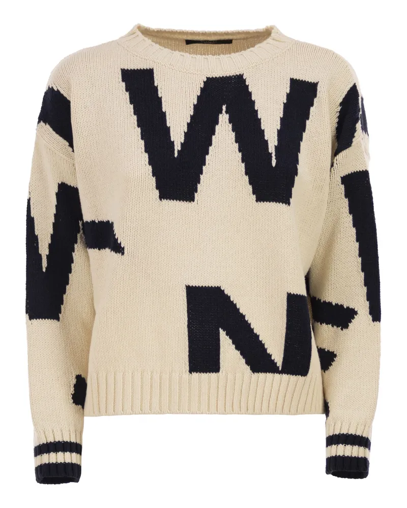 Weekend Max Mara Wkdcelebre gemusterter Baumwoll-Rundhalsausschnitt Ecru