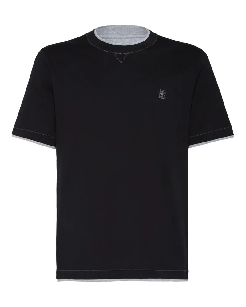Brunello Cucinelli Logo Baumwoll -T -Shirt Blue