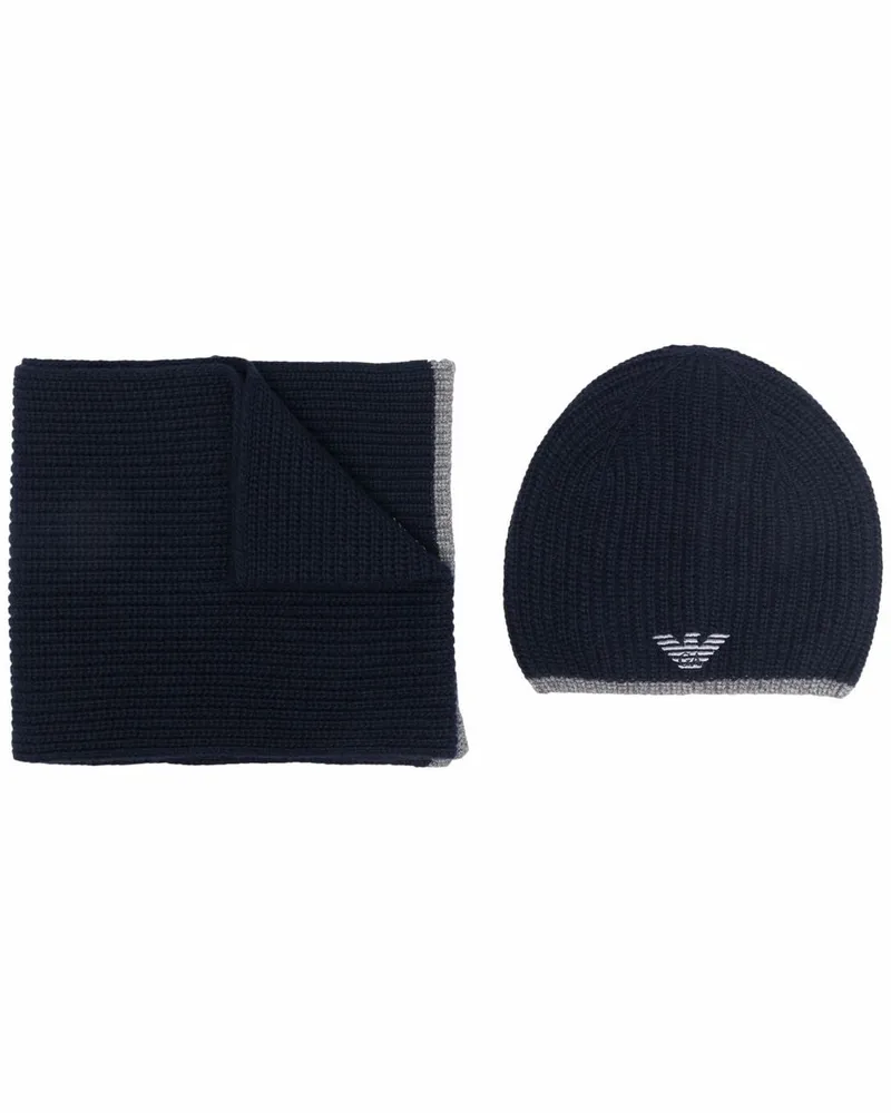 Emporio Armani Schal und Beanie Set Blue