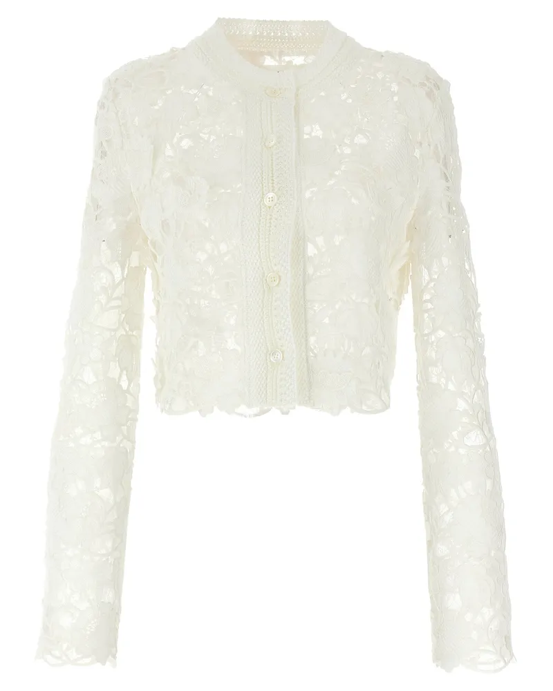 Ermanno Scervino Macramé Tulle Strickjacke White