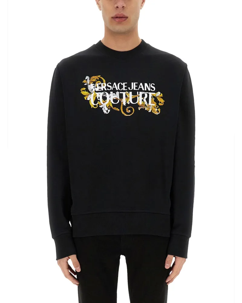 Versace Jeans Sweatshirt mit Barock -Umriss -Logo Black