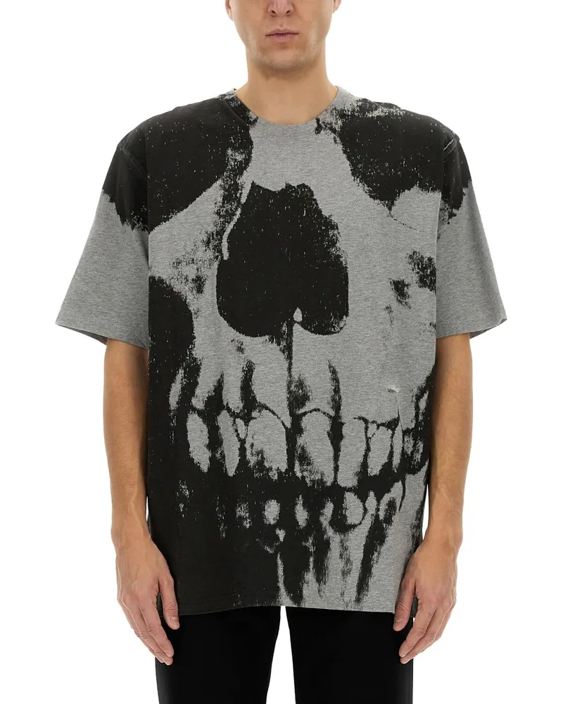 Alexander McQueen Alexander MC Königin Schädel Druck T -Shirt Grey