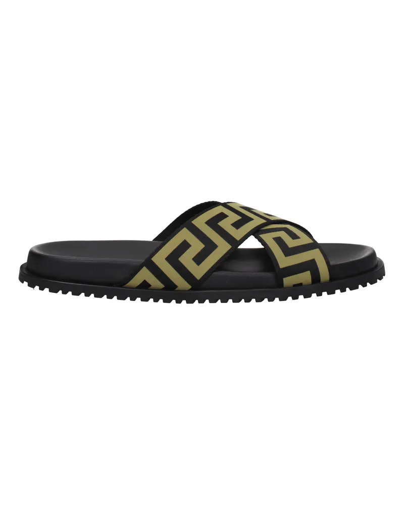 Versace Herrens Hausschuhe und Clogs aus schwarzem/goldenem Stoff -