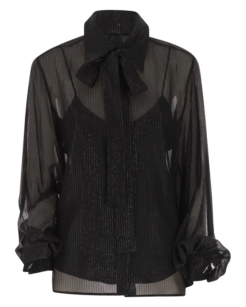 Max Mara Scafati gestreifte Seidenchiffonbluse Black