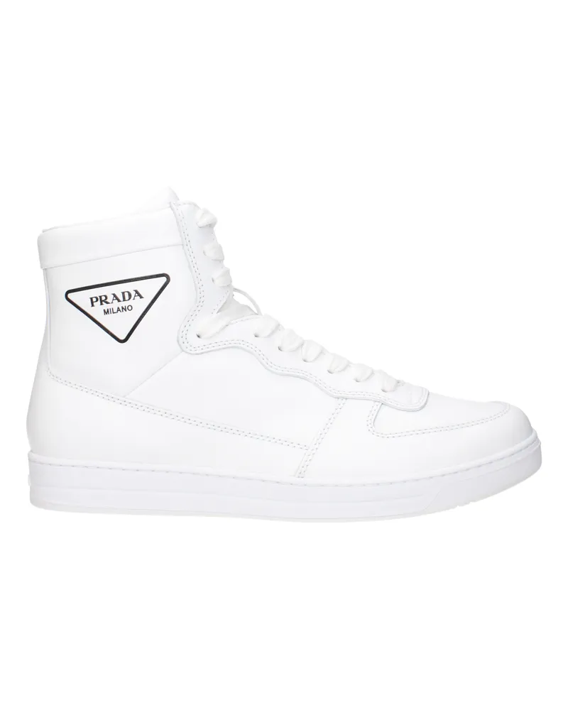 Prada Herrens Weiße Leder-Sneaker -
