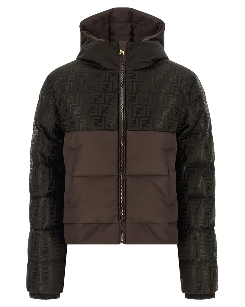 Fendi Ff Nylon Daunenjacke Brown