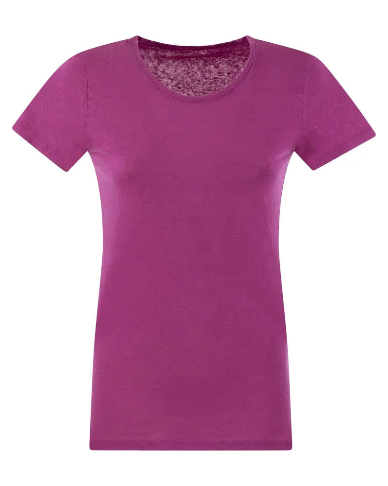 Majestic Crew Neck T -Shirt in Leinen und kurzer Ärmel Fuchsia