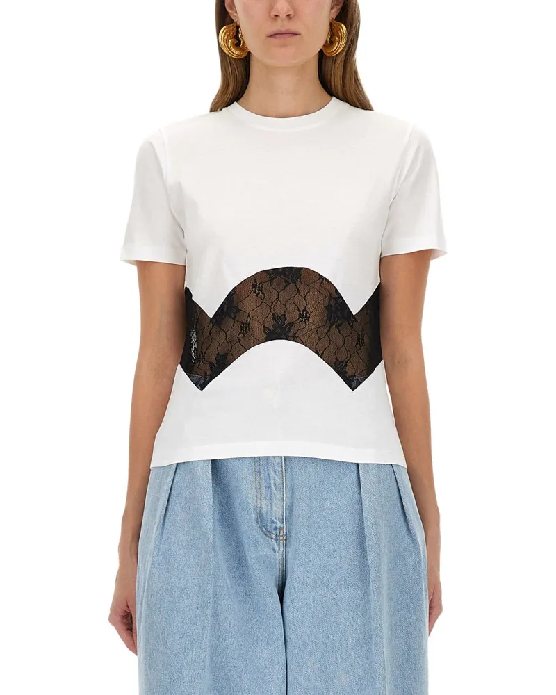 Nina Ricci Jersey T -Shirt mit Spitzeneinsatz White