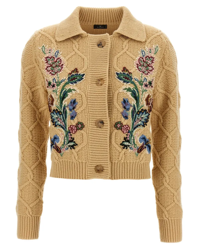 Etro Blumenstickerei Cardigan Beige