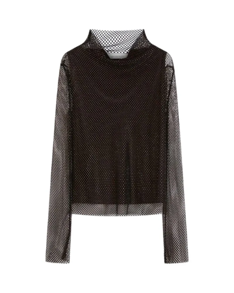 SPORTMAX Mesh T-Shirt mit Strasssteinen Schwarz Nero