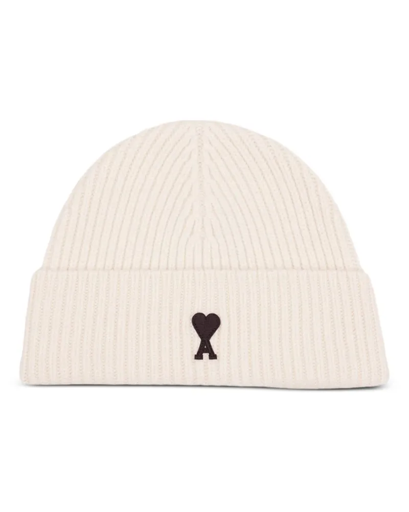 AMI Paris Ami de Coeur Wolle Beanie Beige