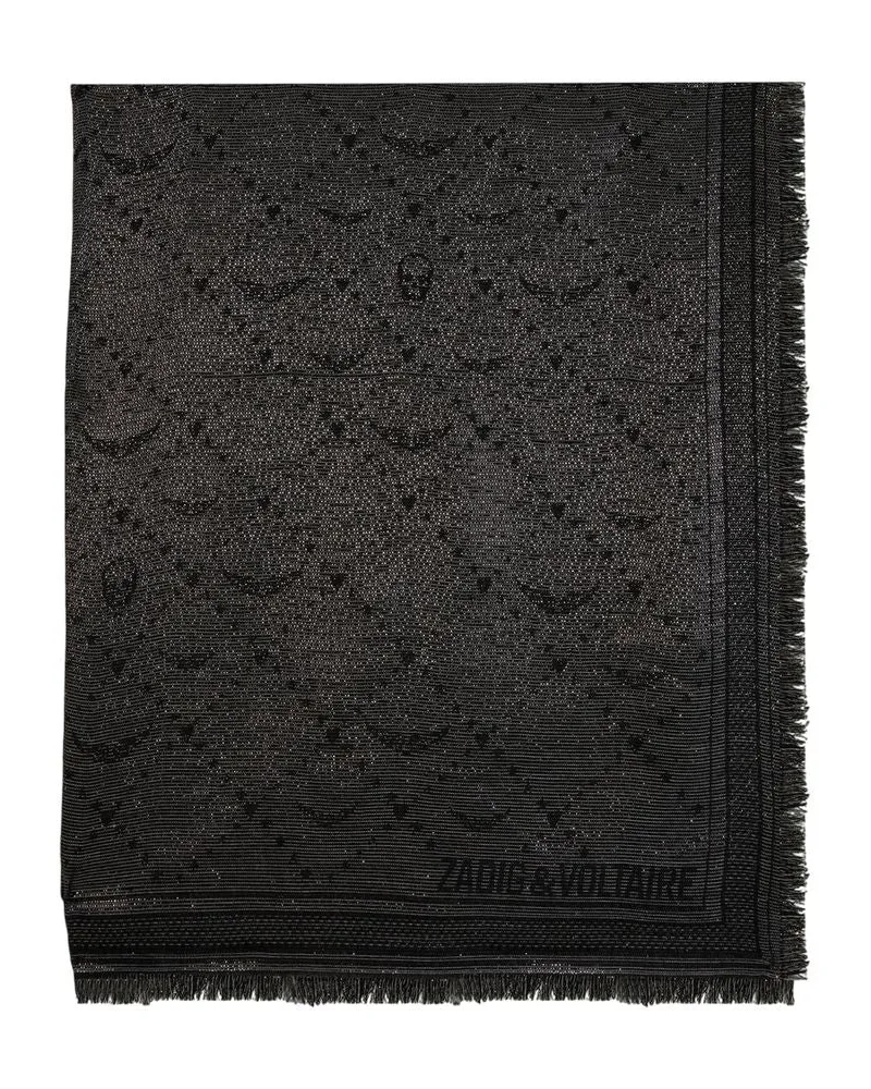 Zadig & Voltaire Glenn Monogramm Schal  Viskose Schwarz Schwarz