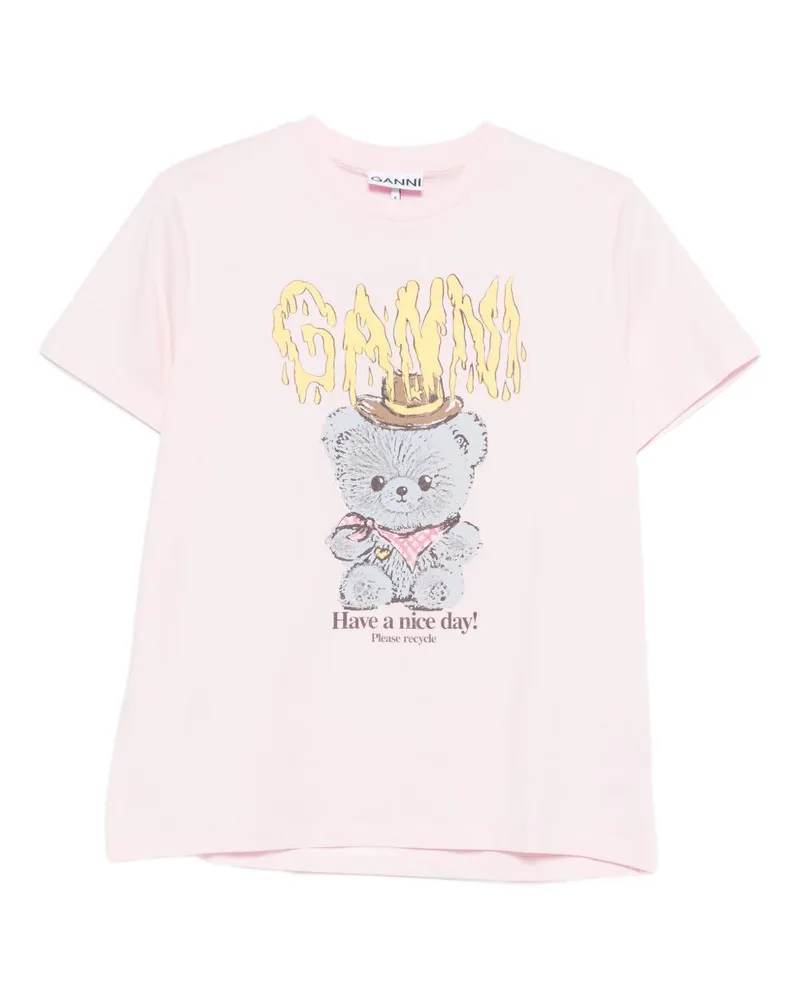 Ganni Cowboy Bear T-Shirt aus Bio-Baumwolle Pink