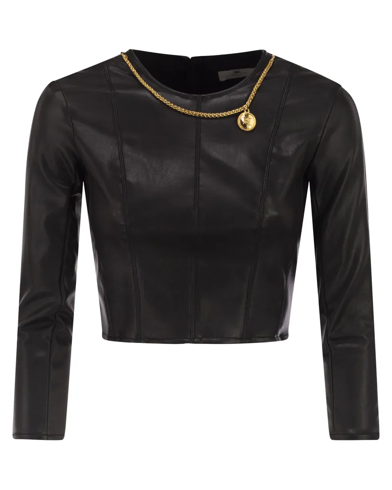 Elisabetta Franchi Top mit Halskette und Anhänger Black